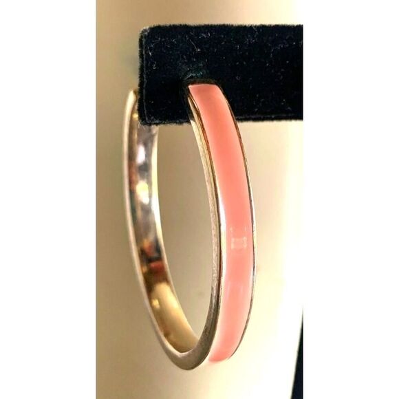 Soft Peach enamel Pierced Hoop earrings, in Gold plate, Unmarked - Picture 2 of 3